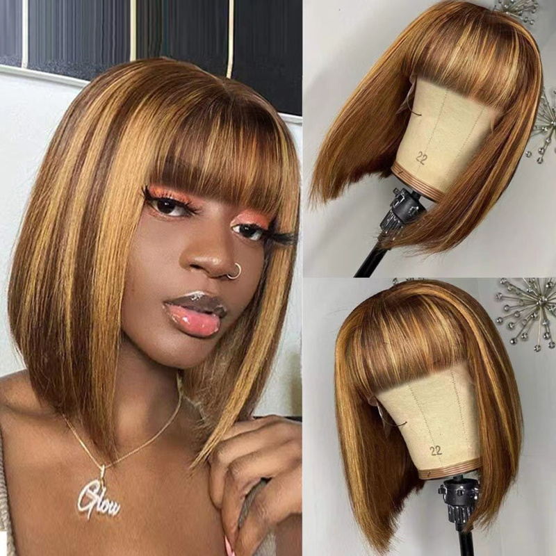 Wig Fiber Net - Dameskort haarstukje met luchtige pony, BOBO-stijl,