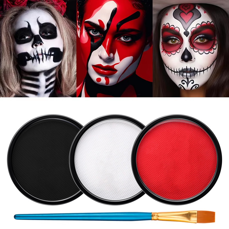 Cosplay Prop Paint - 3-delige zwart-wit-rode watergebaseerde schminkset met gratis